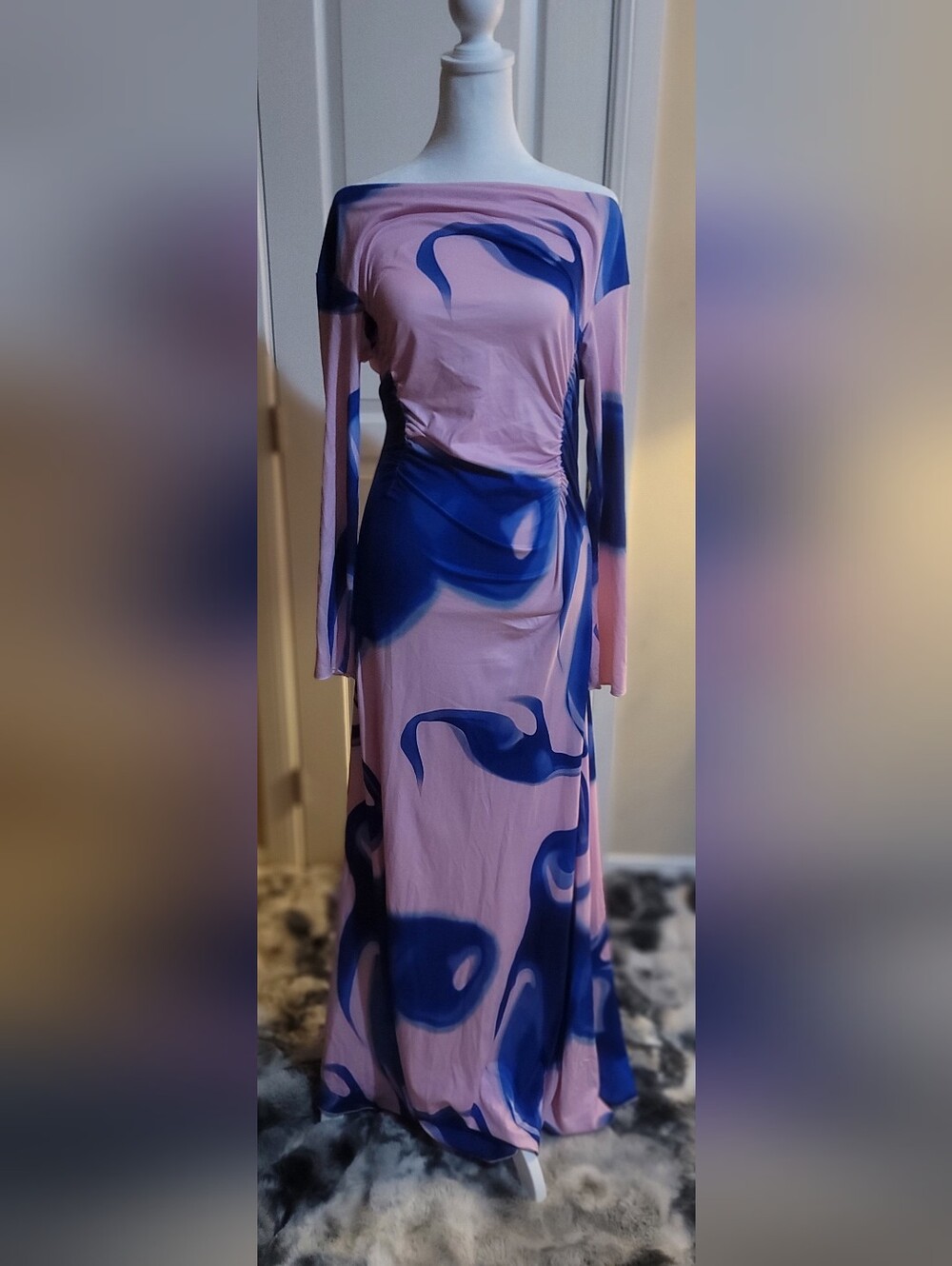 Women’s Pink & Blue Long Sleeve Maxi Dress